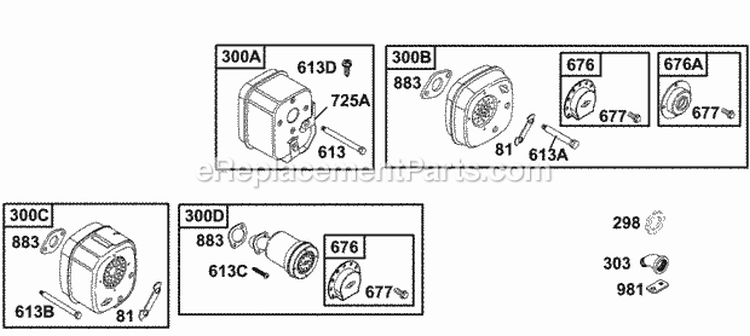 Muffler Groups Diagram and Parts List for  Briggs and Stratton Engine